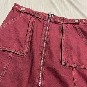 burgundy denim mini skirt
